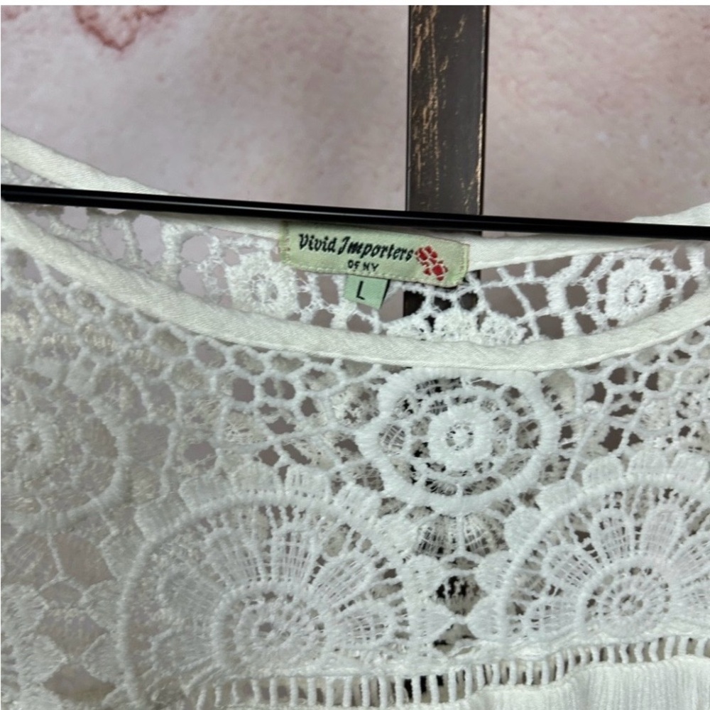 VIVID IMPORTERS boho romantic crochet top size L cottagecore feminine shirt. - Picture 4 of 5